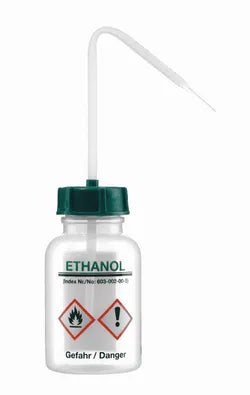 Series 303 Wide Neck Plastic Wash Bottle - Printed 'Ethanol', Chemical Dispensing
