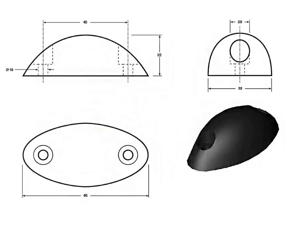 Oval HGV Bumper - 65 x 33 x 22mm