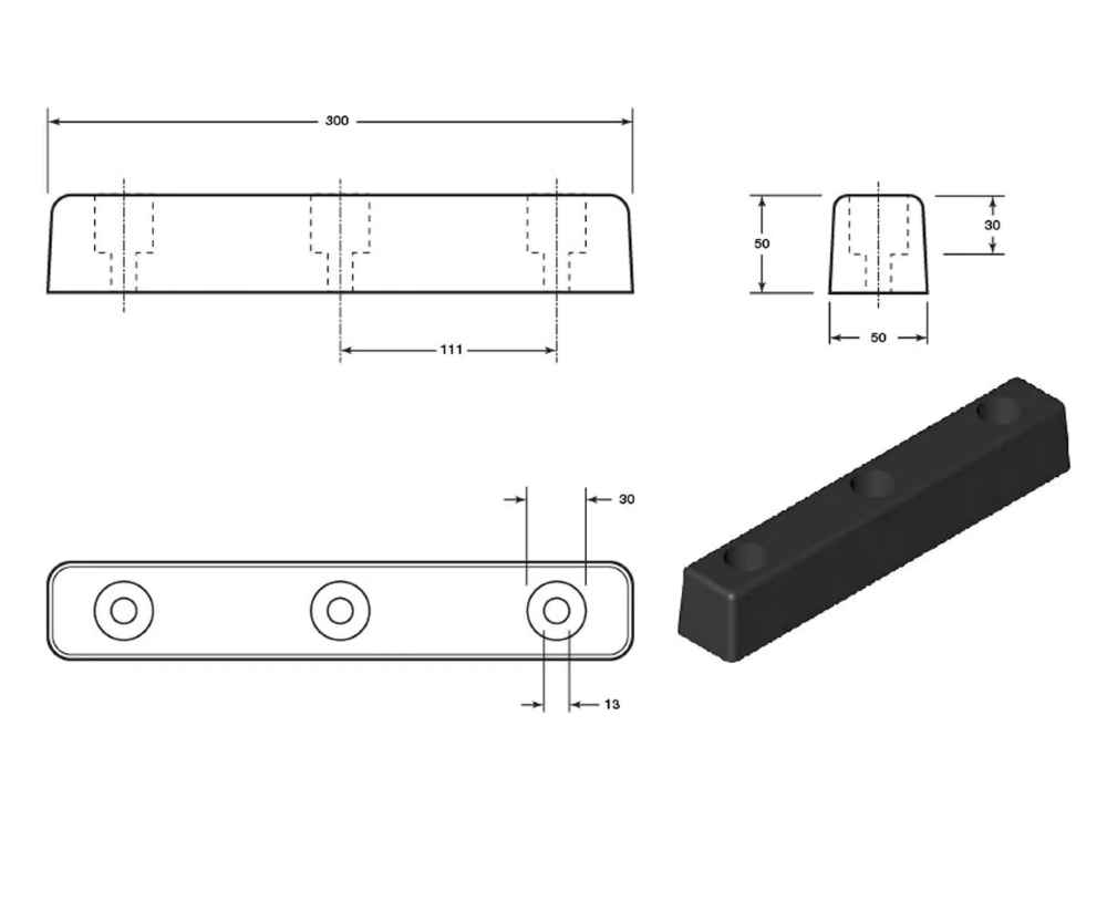 Rectangular HGV Bumper - 302 x 50 x 50mm