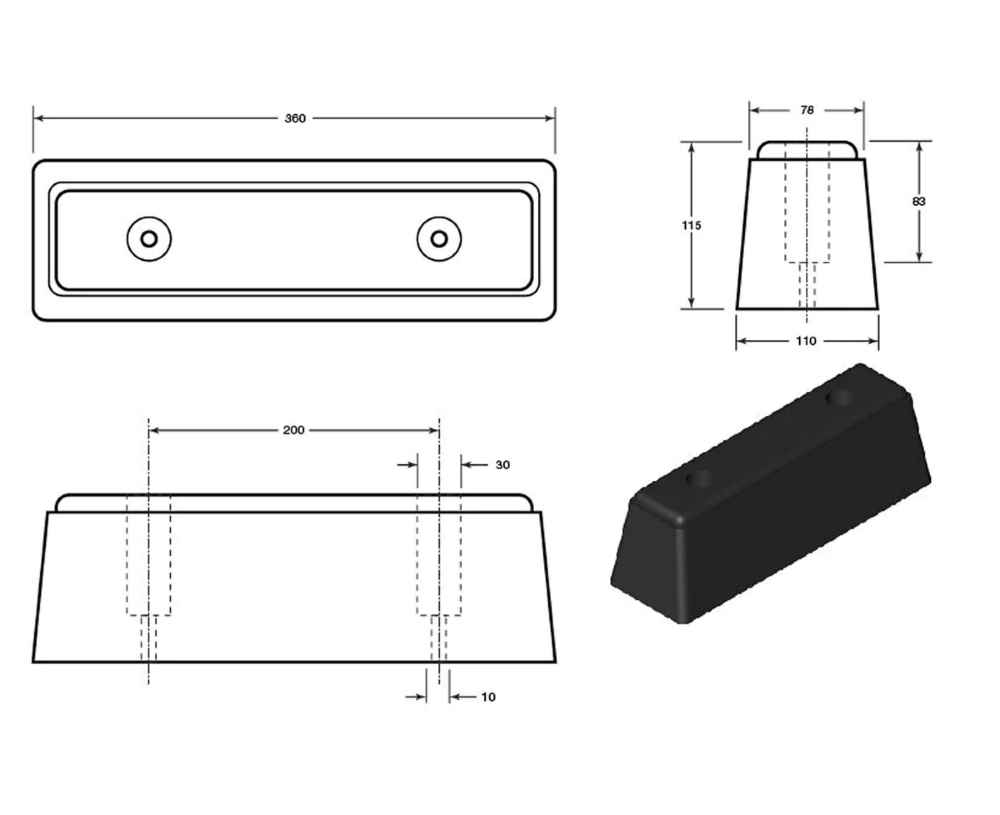 Rectangular HGV Bumper - 360 x 110 x 115mm