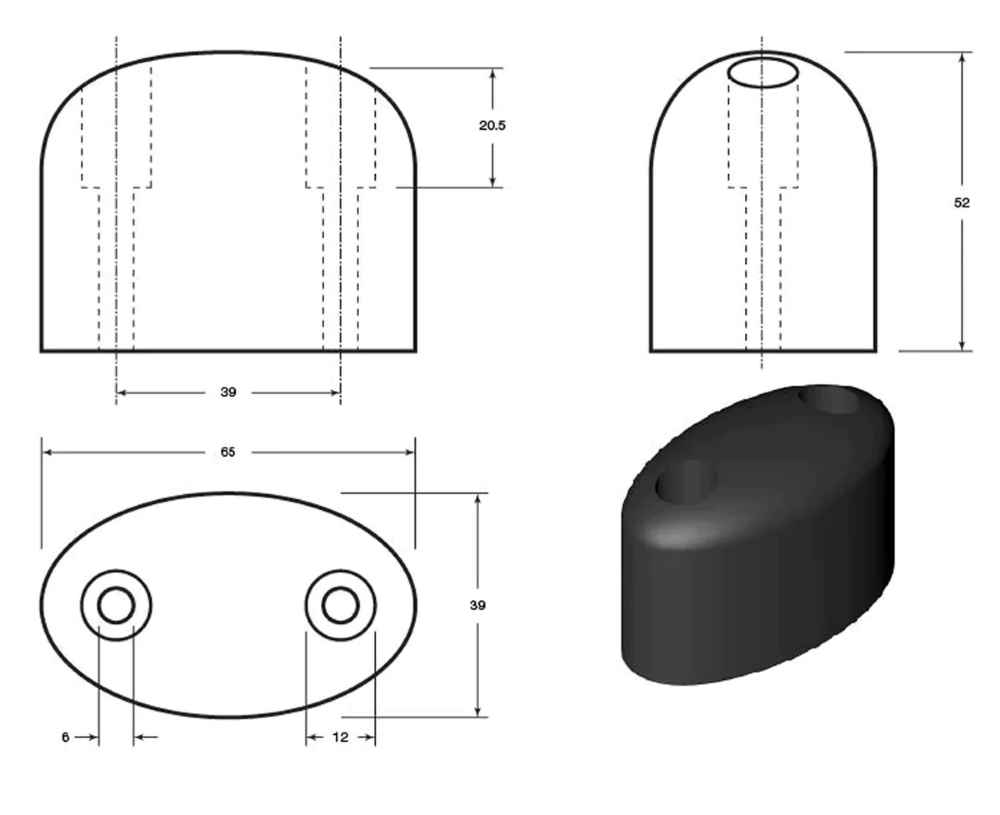 Oval HGV Bumper - 65 x 39 x 52mm