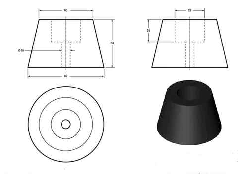 Black Conical HGV Bumper - 85 x 60 x 52mm