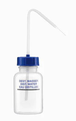 Series 303 Wide Neck Plastic Wash Bottle - Printed 'Distilled Water', Chemical Dispensing