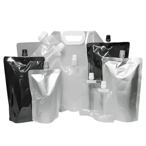 Spout Pouch with Cap – Complete Unit in Clear, Black, or Silver – Durable and Reusable