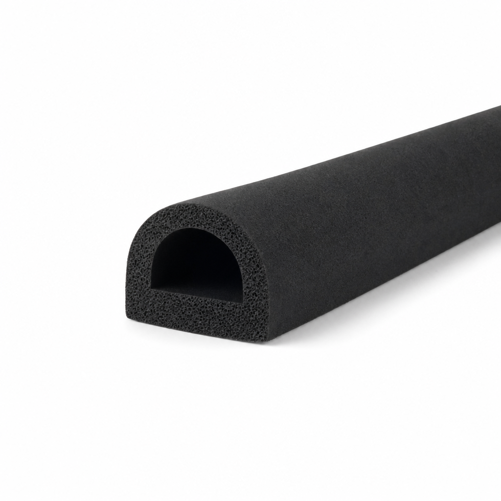 Sponge Rubber D Section – 30mm Base x 25mm Depth (Black)