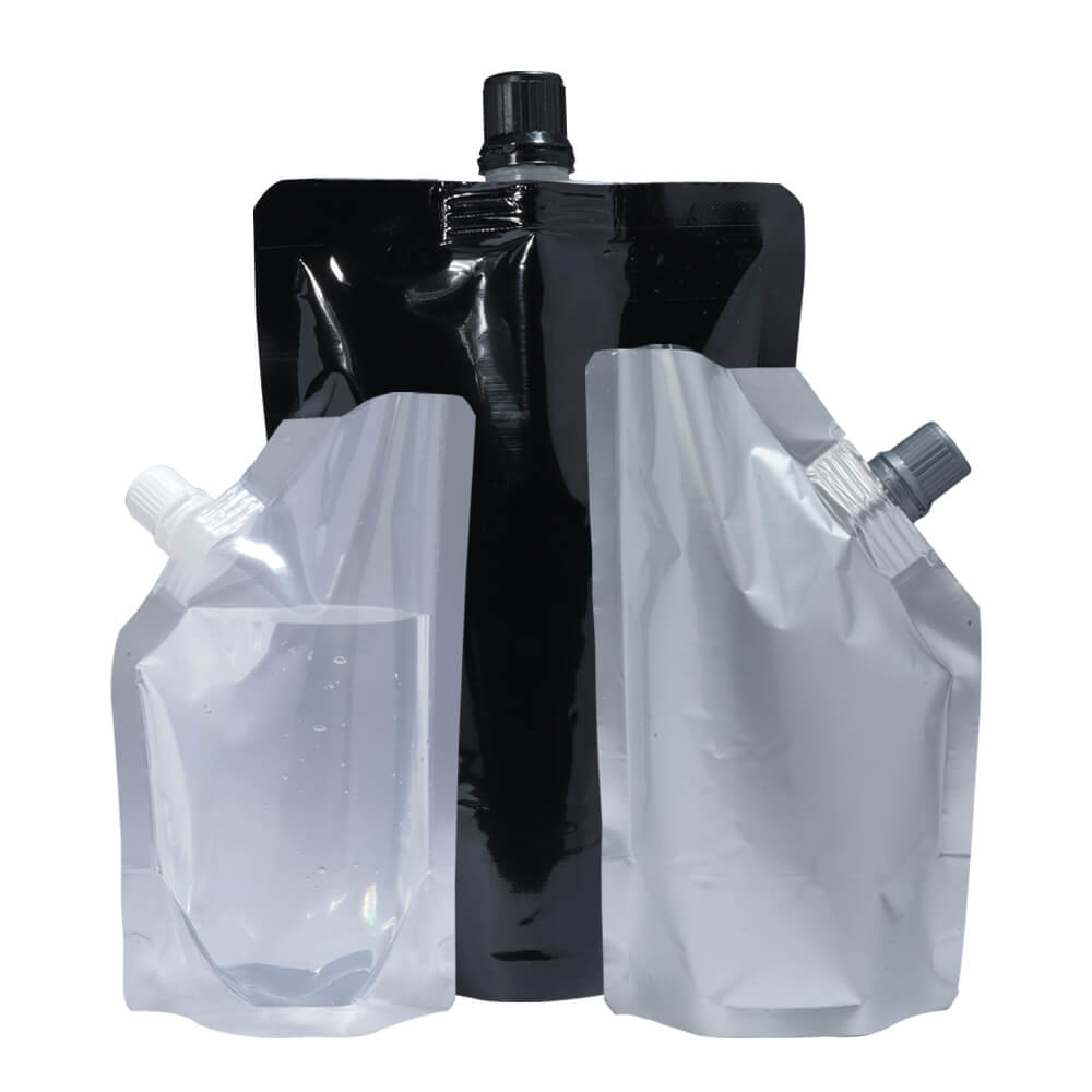 Spout Pouch with Cap – Complete Unit in Clear, Black, or Silver – Durable and Reusable