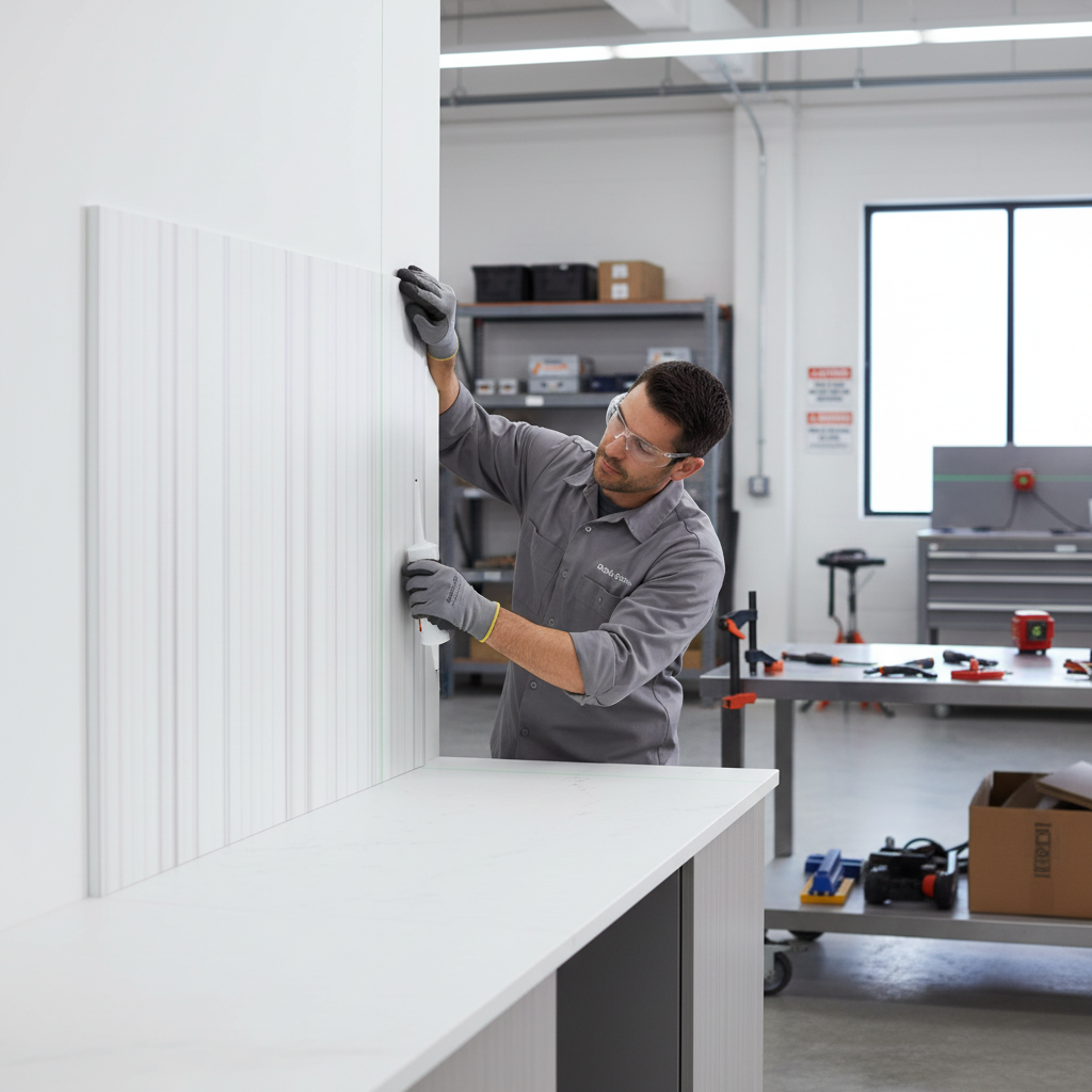 Premium Solid Surface Material - Silver Linear Design for Versatile Applications in Residential and Commercial Spaces