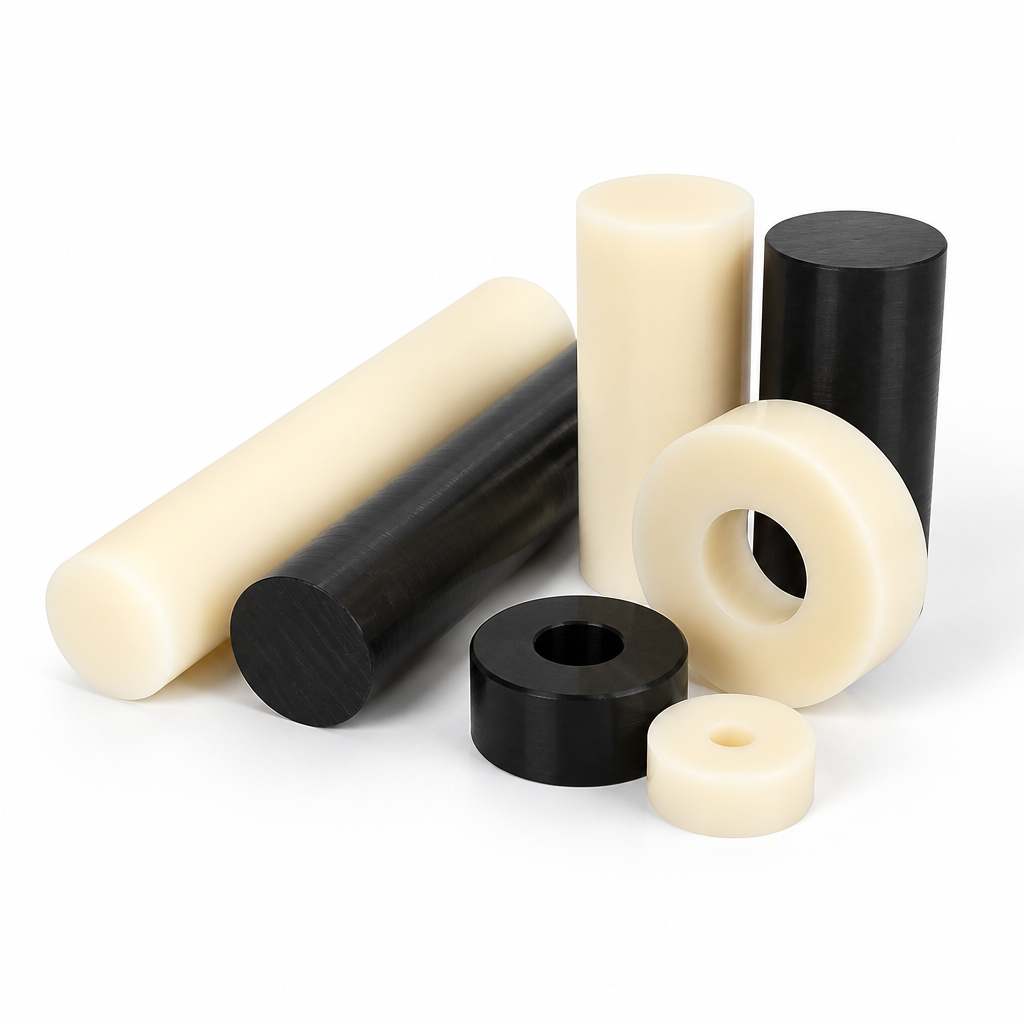 Nylon 66 Natural (cream) / Black Rod 40mm to 60mm dia for Bearings & rollers