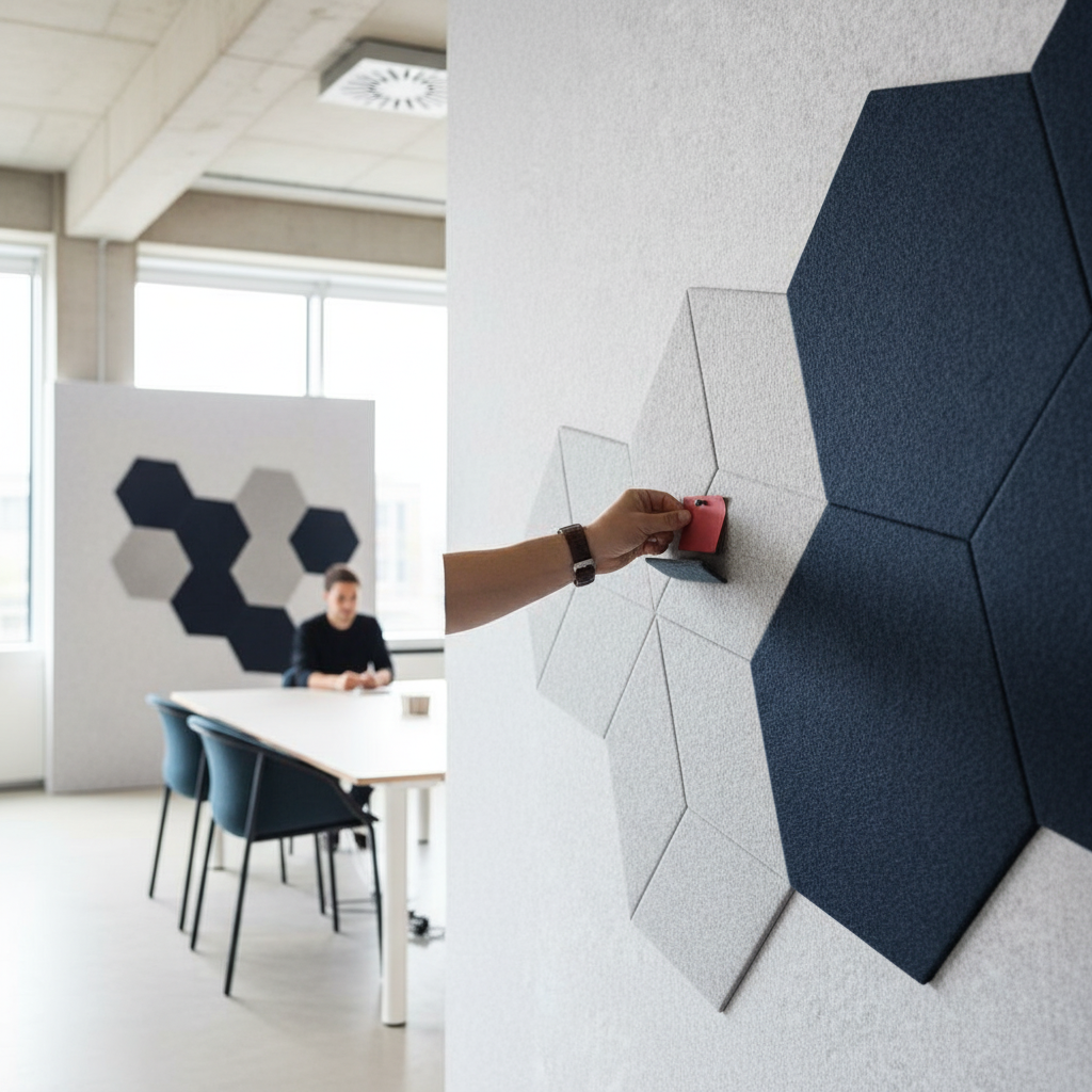 Premium Large Hexagon Acoustic Tiles Made from Recycled PET Felt - Pack of 6, 9mm Thickness for Superior Sound Absorption