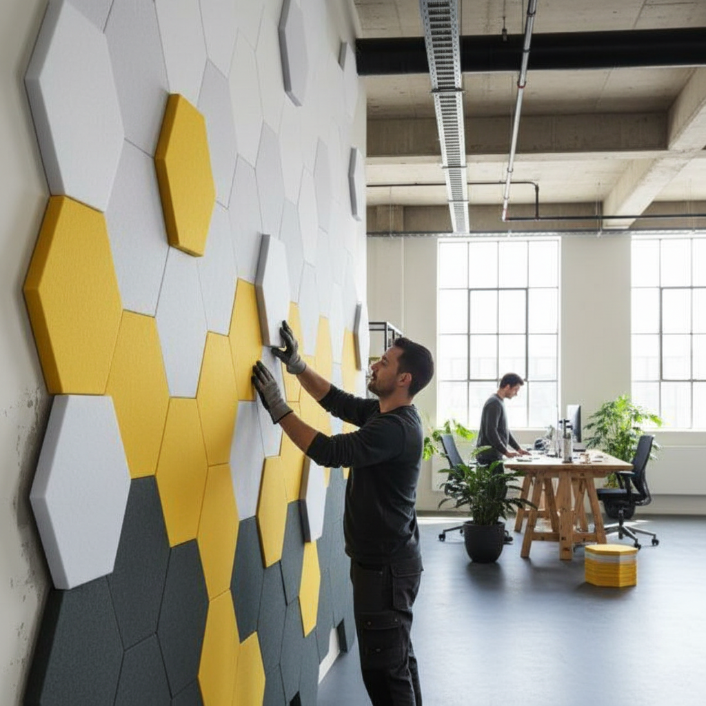 Premium 100% Recycled PET Felt Acoustic Hexagon Panels 600 x 690 x 90mm for Sound Absorption and Aesthetic Design