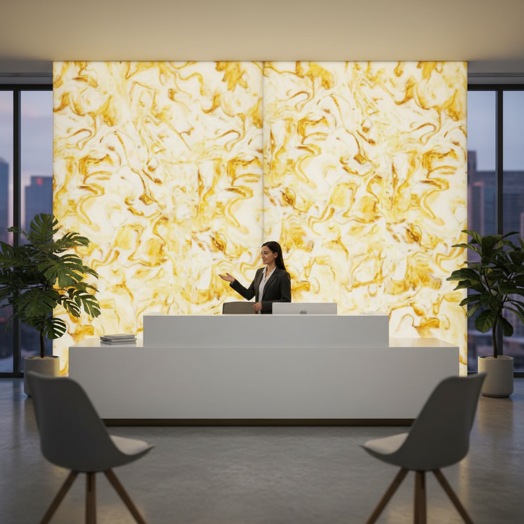 Premium Faux Translucent Stone Sheet in Yellow and Brown for Elegant Interior Design