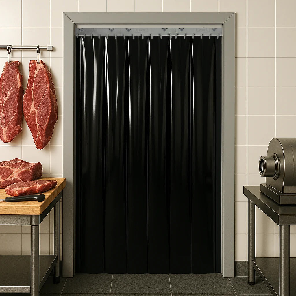 Black Heavy-Duty Solid Black PVC Strip Curtains – QuickMount Kit for Privacy, Dust & Draft Control