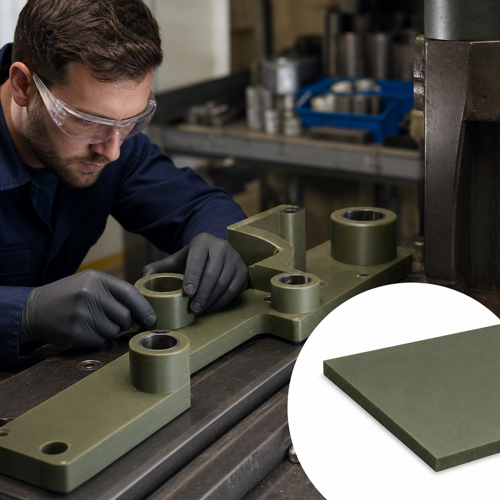 Oil Filled Nylon Khaki-Green Sheet 60mm to 100mm thick for Cams & bushes