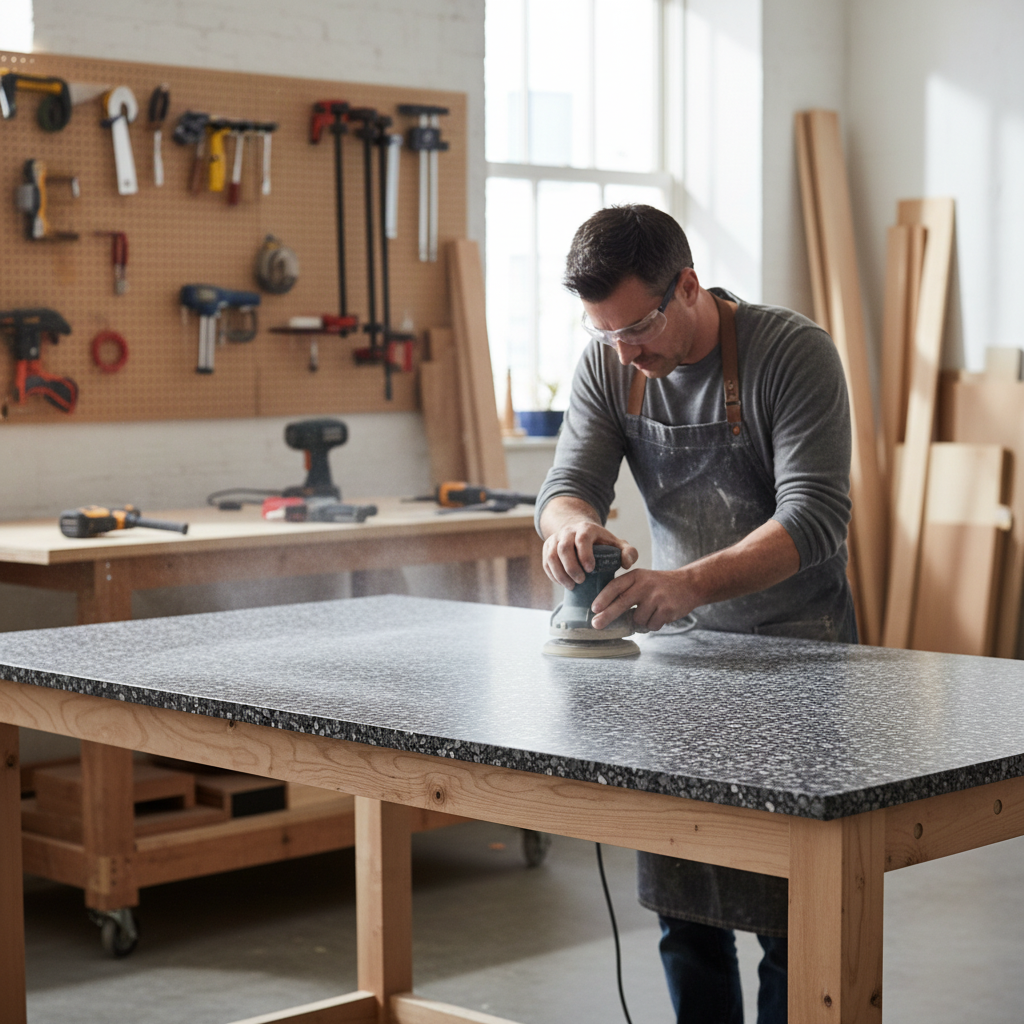 Premium Solid Surface Material - Basalt Terrazzo, Durable Acrylic Blend for Versatile Applications