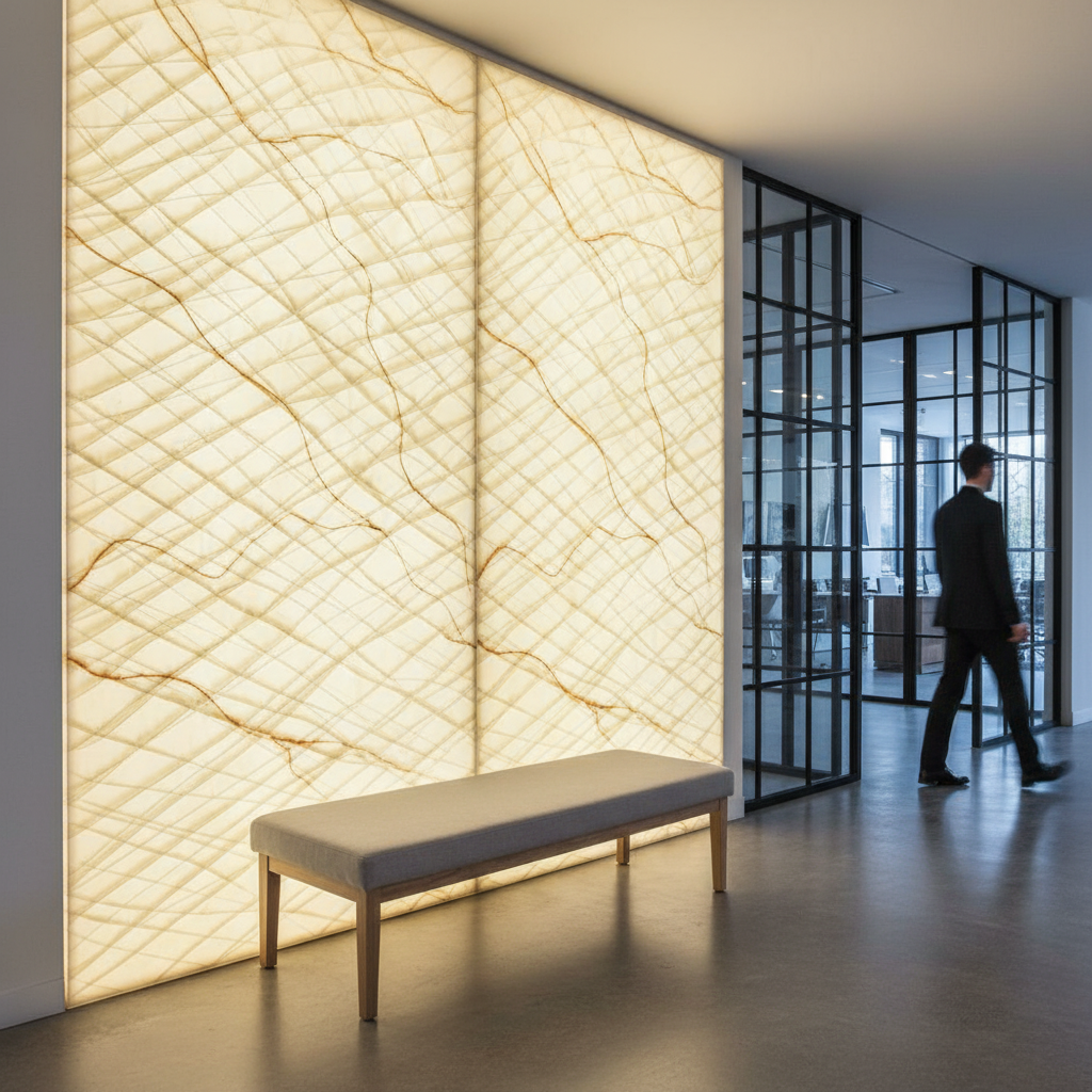 Premium Faux Translucent Stone Sheet - Yellow and Orange Vein, Ideal for Interior Applications