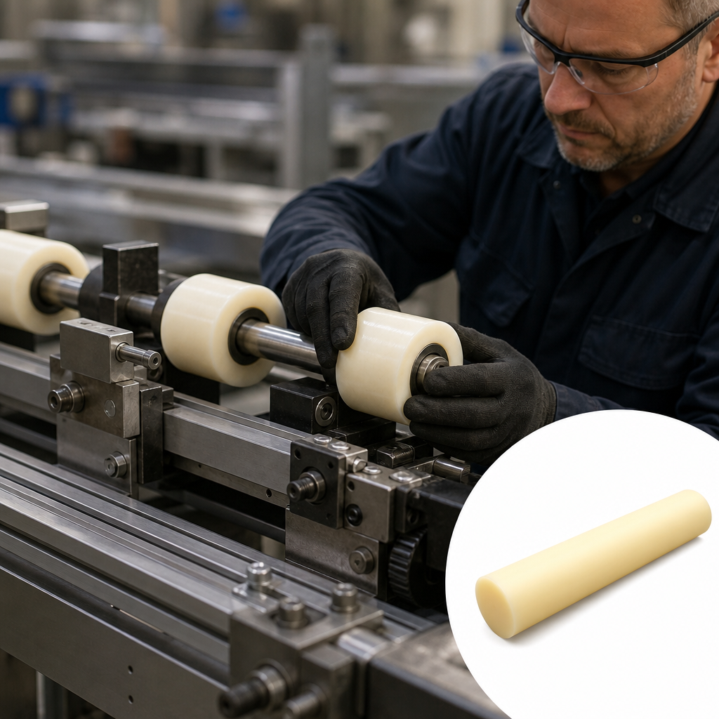 Nylon 6 Natural (ivory) / Black Rod 50mm to 150mm dia for Wear pads & cams