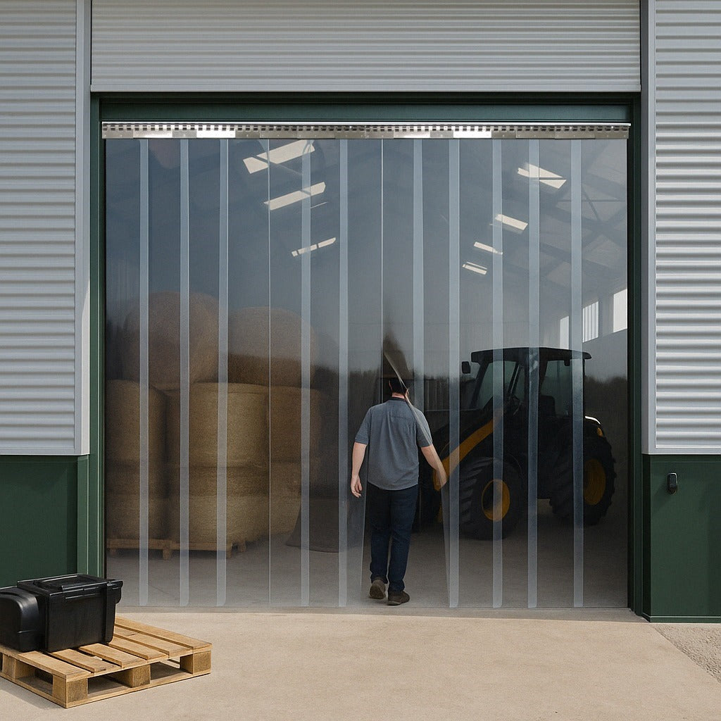 Dim Gray Heavy-Duty Clear PVC Strip Curtains – Fixed Size, Energy-Saving Doorway Curtains for Pedestrian & Vehicle Access