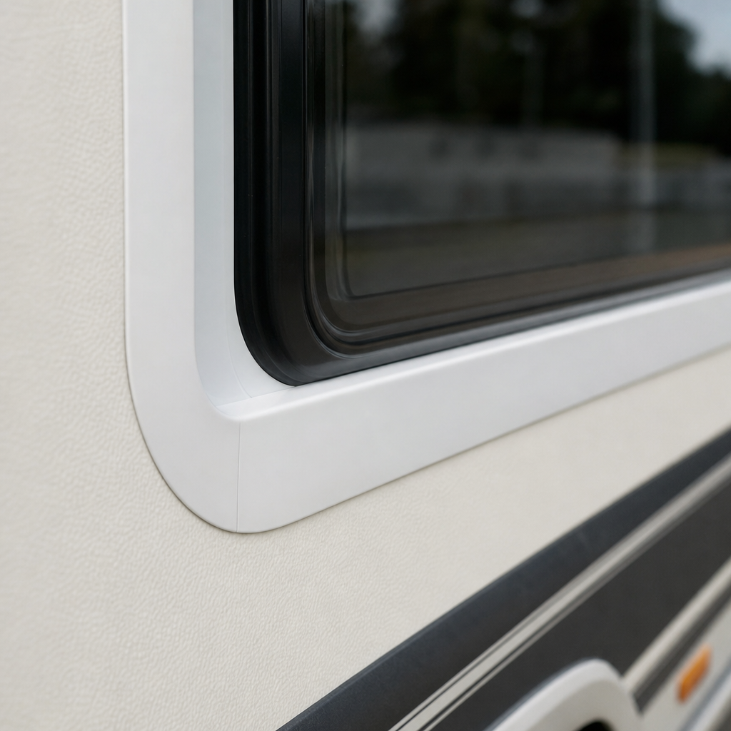 White Cover Strip for Caravan Window Seals 23mm – Per 20 Metres