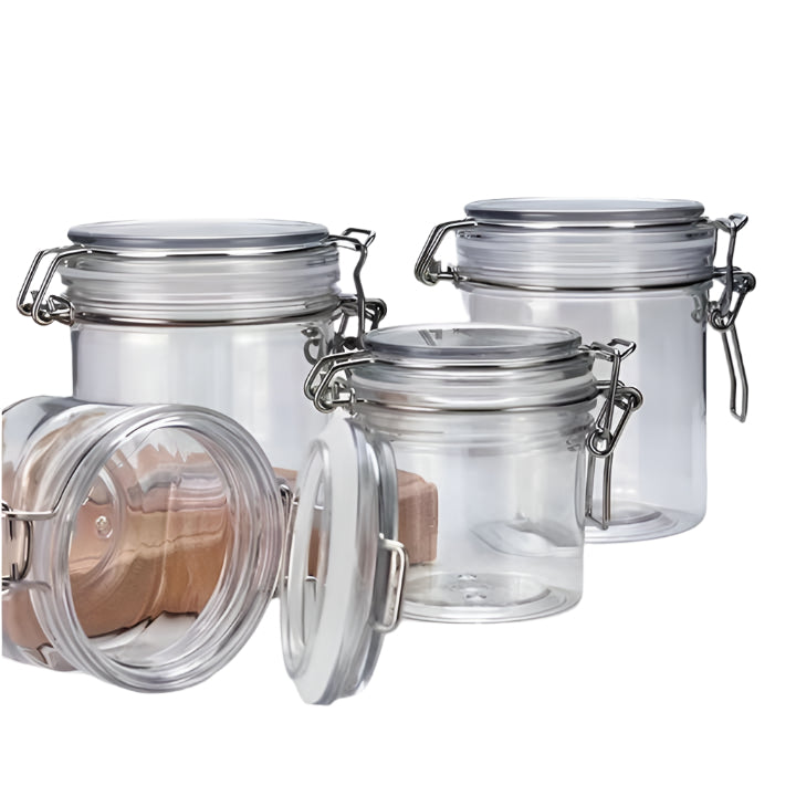 Airtight PET Preserve Jar – Clear Plastic with Inner Seal & Clip-Down Suction Lid for Long-Lasting Freshness