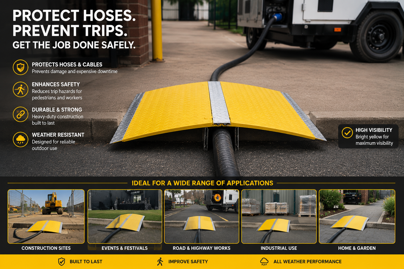 Pedestrian Hose & Cable Ramp | 2080 x 995 x 235mm | Up to 200mm Cables | 200kg Rated