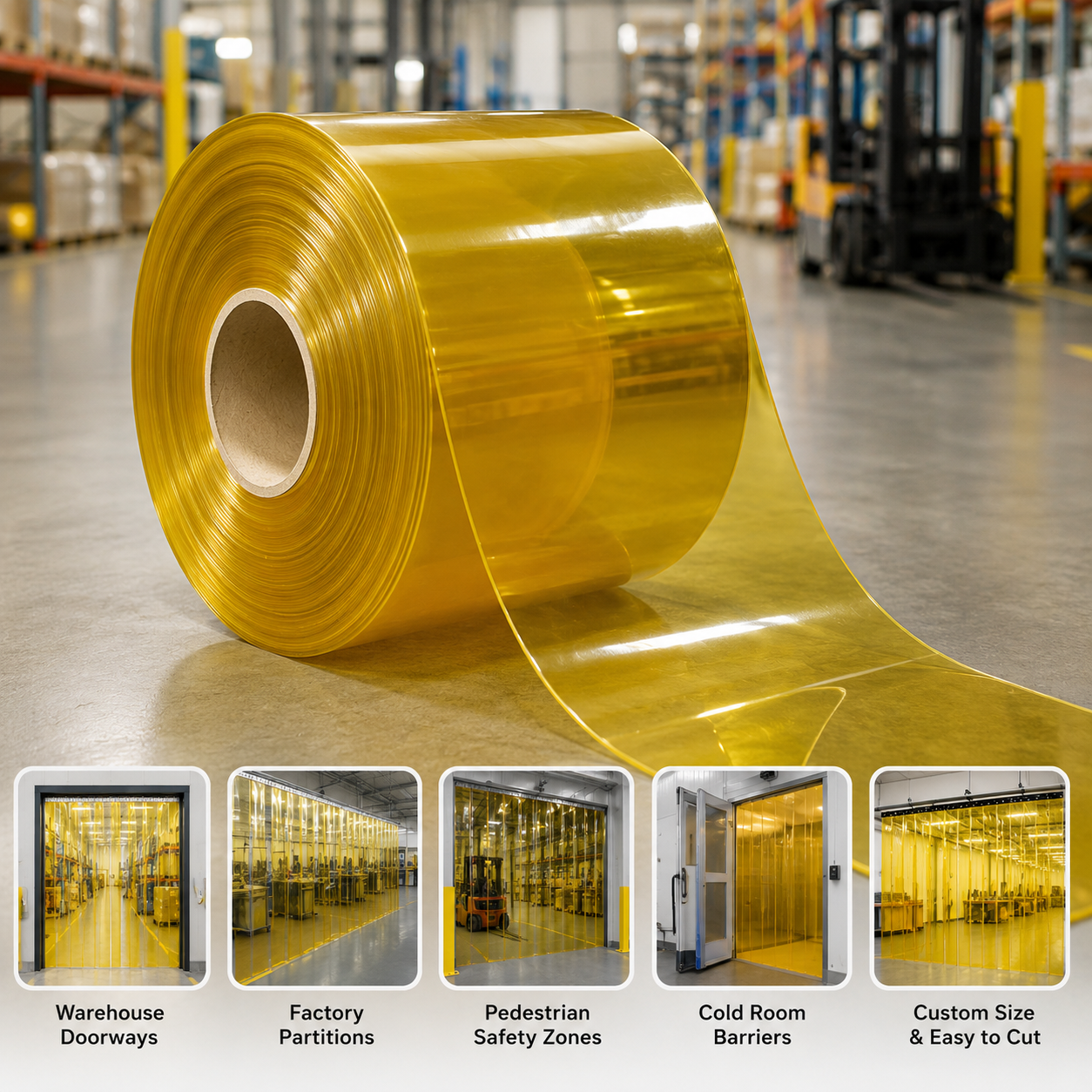 Transparent Yellow PVC Strip Curtain Roll 50m | High-Visibility | Warehouse, Food & Industrial Use | UK