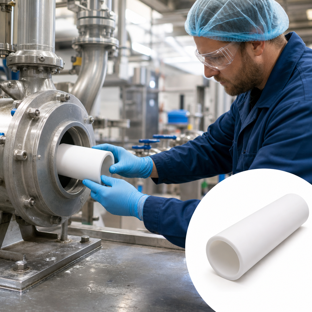 PTFE White Tube 50mm to 120mm dia for Gaskets & chemical handling