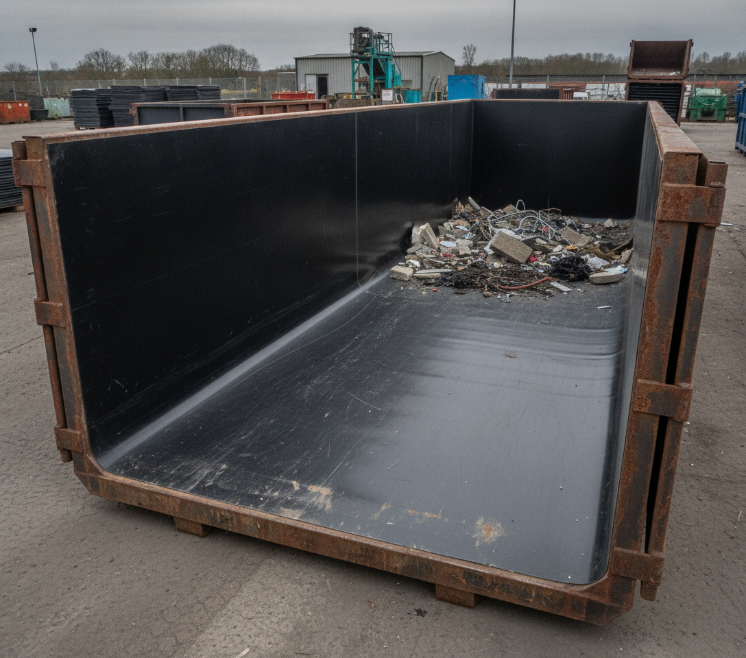 Black HDPE Sheet used as abrasion-resistant lining panel in industrial application UK