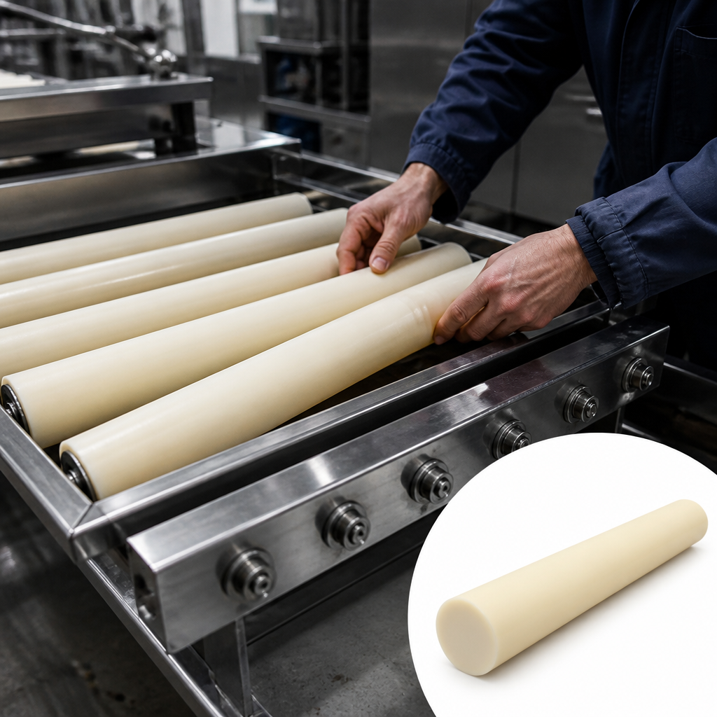 Nylon 6 Natural (ivory) / Black Rod 260mm to 500mm dia for Rollers & bearings