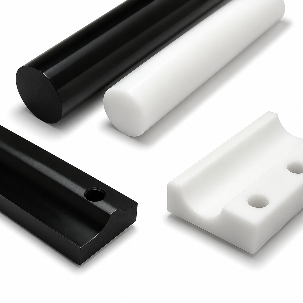 High Density Polyethylene Natural (milky-white) / Black Rod 55mm to 90mm dia for Chain guides & impact-resistant parts