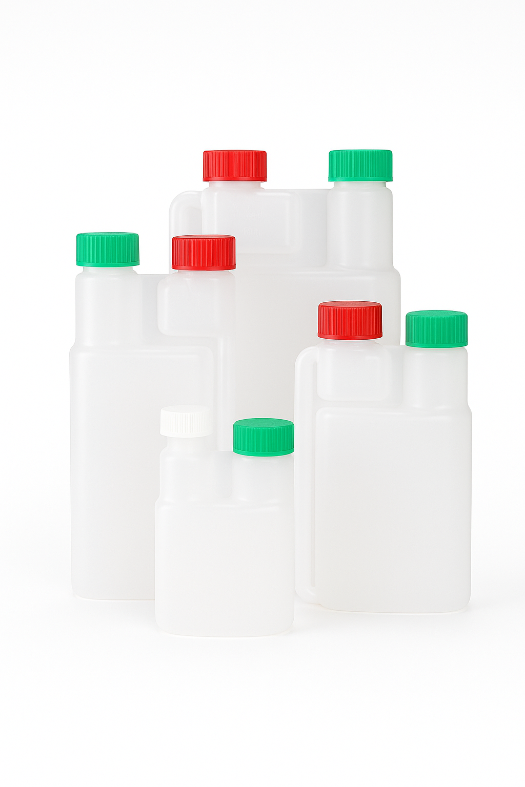 SafeDose Twin Neck Child Resistant Plastic Dosing Bottle with Two CRC Caps