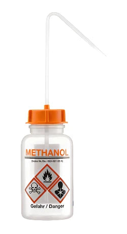 Wide Neck LDPE Wash Bottle Series 303 - 'Methanol' Print, Durable for Laboratories