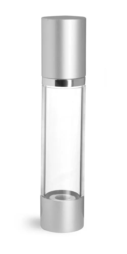 Round Clear Airless Bottle with Silver Pump – Screw-On Design, Ideal for Lotions, Serums, and Skincare Products