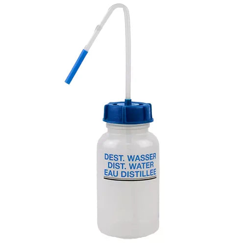 Series 303 Wide Neck Plastic Wash Bottle - Printed 'Distilled Water', Chemical Dispensing