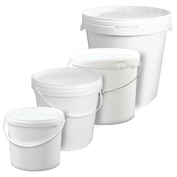 Round White Plastic Buckets with Lids – Heavy-Duty Storage Pails for Industrial and Household Use