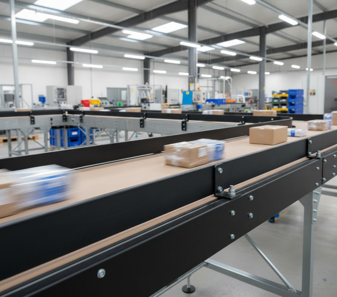 Black HDPE Sheet as conveyor wear strip in UK manufacturing facility