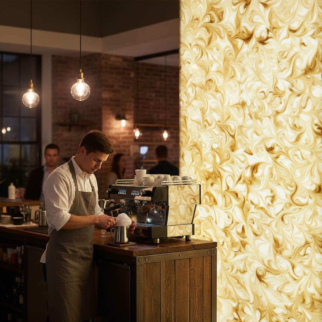 Premium Faux Translucent Stone Sheet in Cappuccino - Lightweight, Versatile Material for Elegant Interior Design Applications