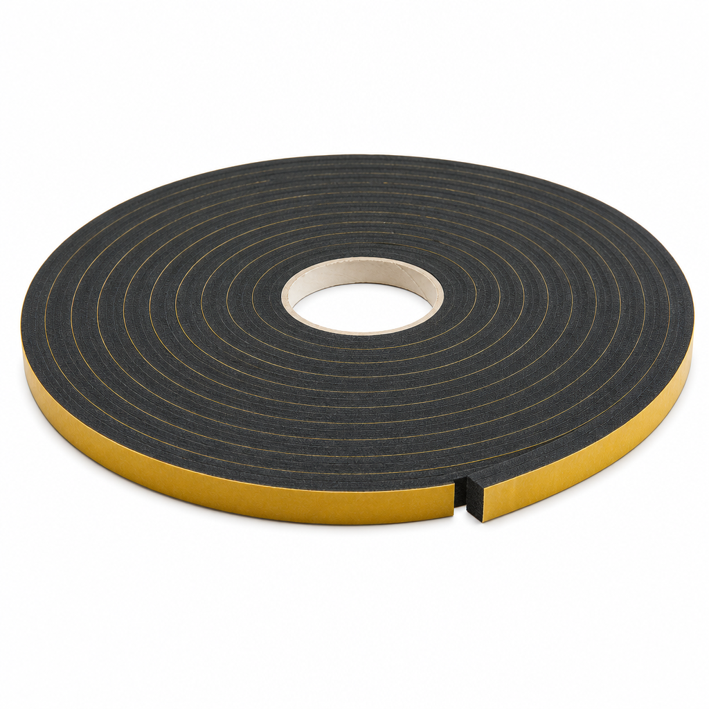 Neoprene Sponge Strip – 15mm x 10mm Self Adhesive (10 Metre Coil)