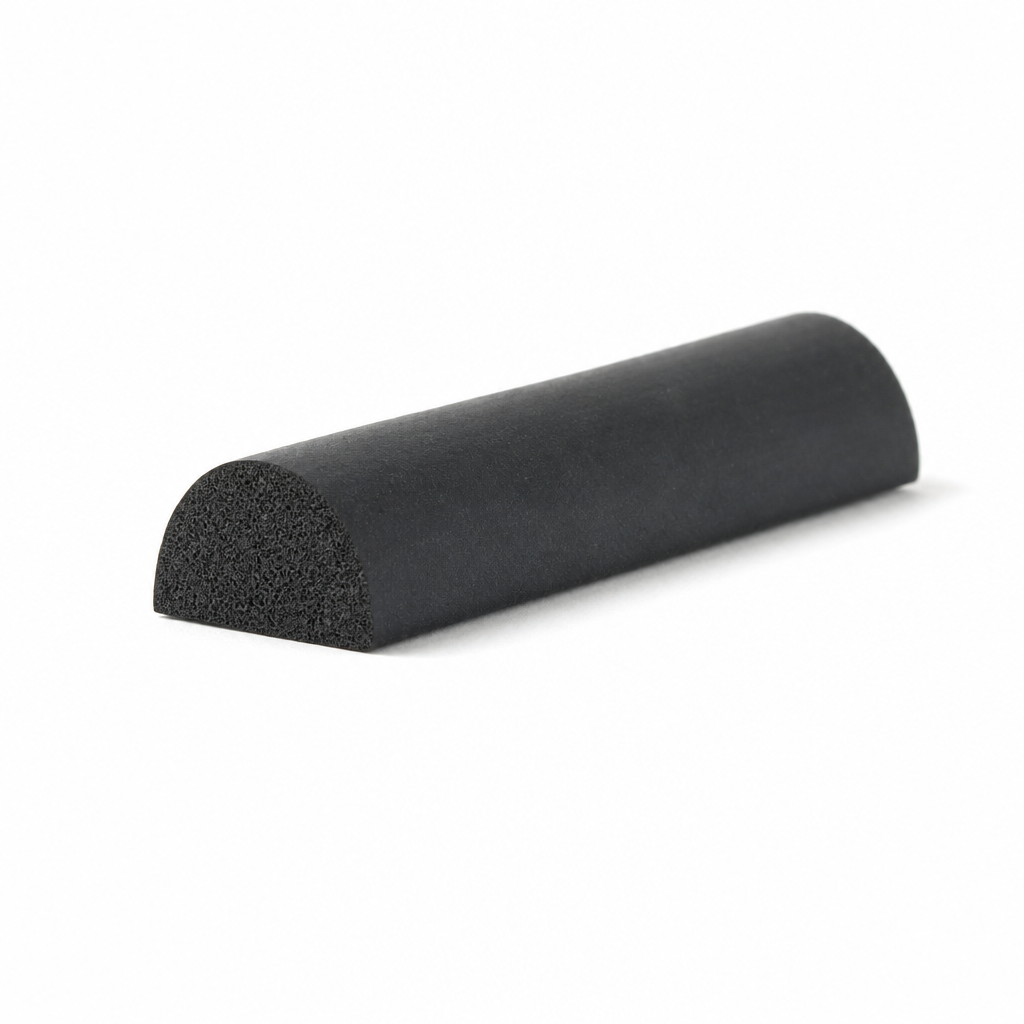 Sponge Section Half Round – 16mm x 8mm Black Rubber Extrusion