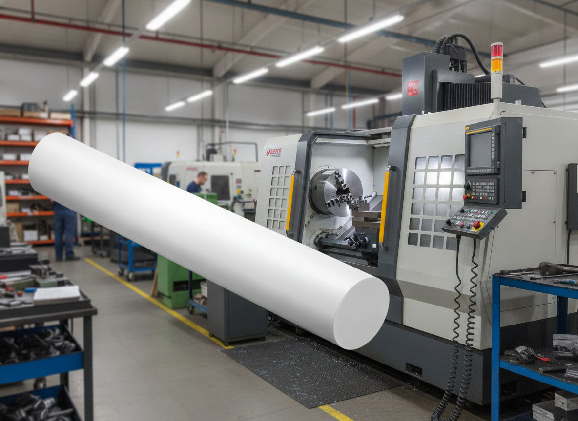 UHMWPE Natural Plastic Rod - High Abrasion Resistance, Tough Polyethylene for Food Processing, Machining, & Industrial Applications - 20mm to 200mm