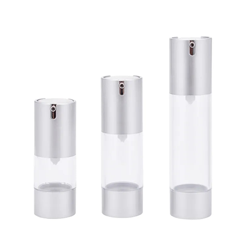 Round Clear Airless Bottle with Silver Pump – Screw-On Design, Ideal for Lotions, Serums, and Skincare Products