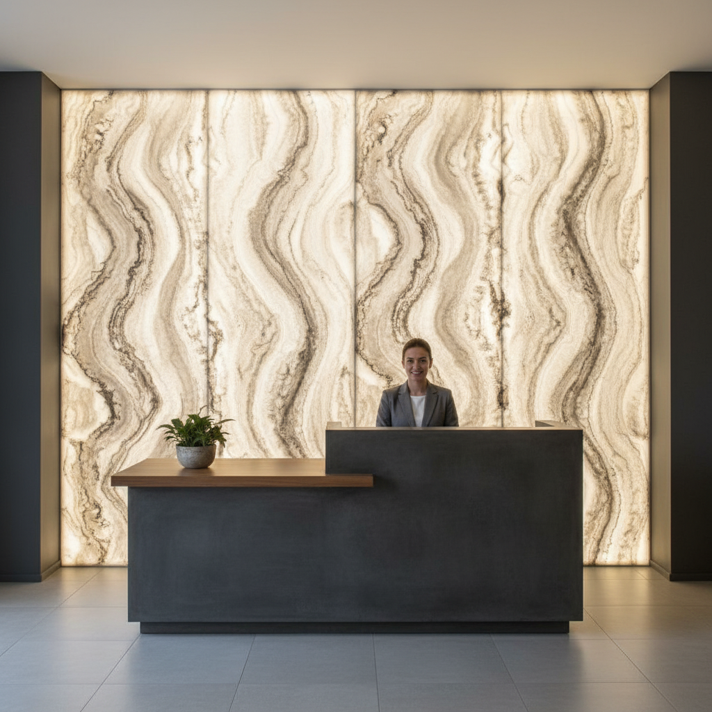 Premium Faux Translucent Stone Sheets in White and Grey for Elegant Interior Design