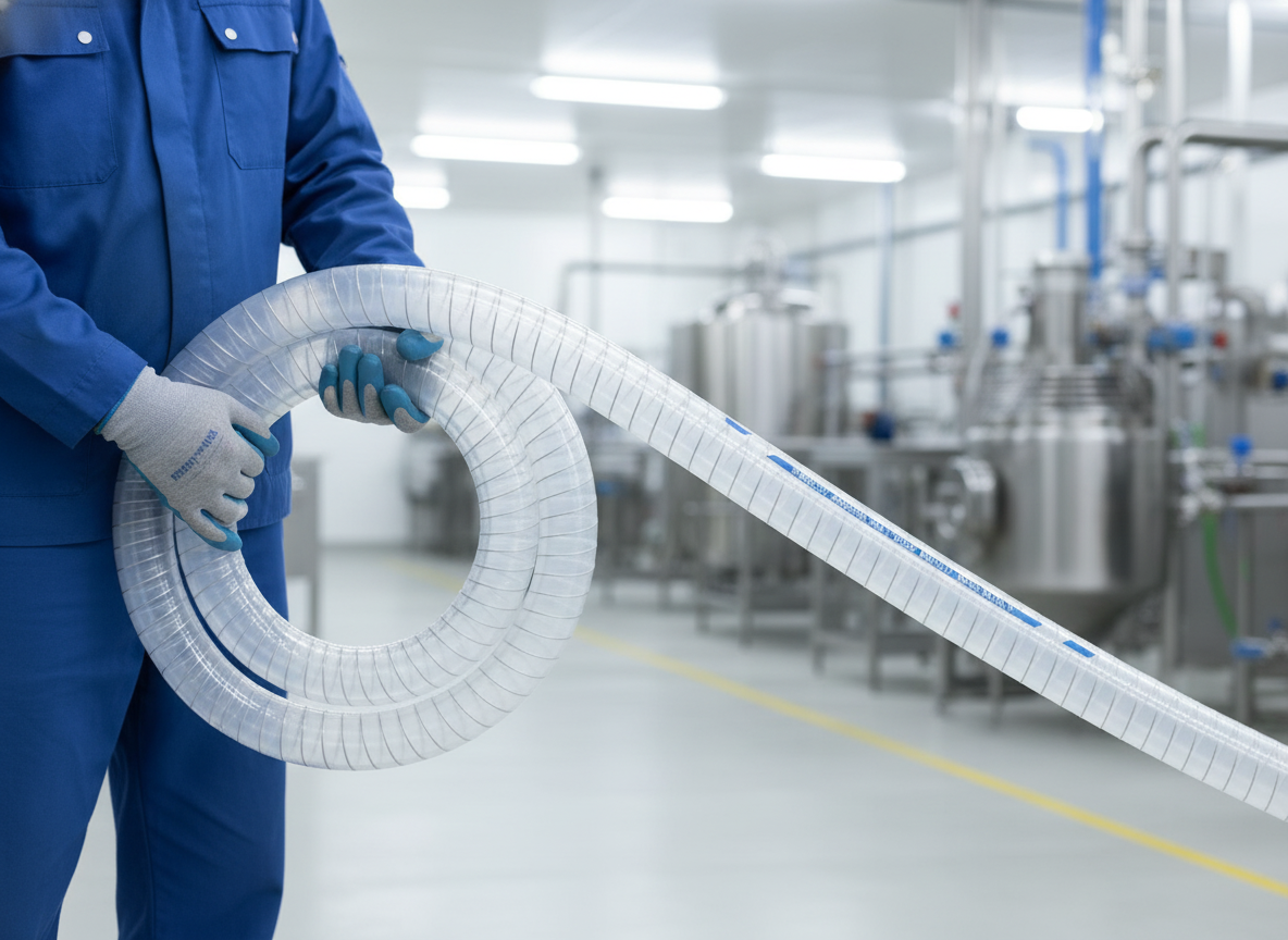 Premium Soft PVC Hose with Galvanised Steel Spiral for Food Liquids - Flexible, Crush Resistant, and Temperature Range -5°C to +65°C