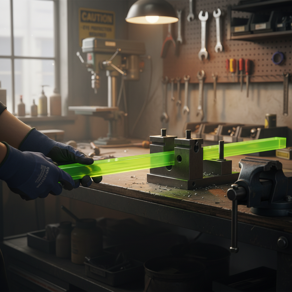 Premium Extruded Fluoro Green Acrylic Square Bar - High Gloss Finish, High Rigidity for Displays and Furniture Design