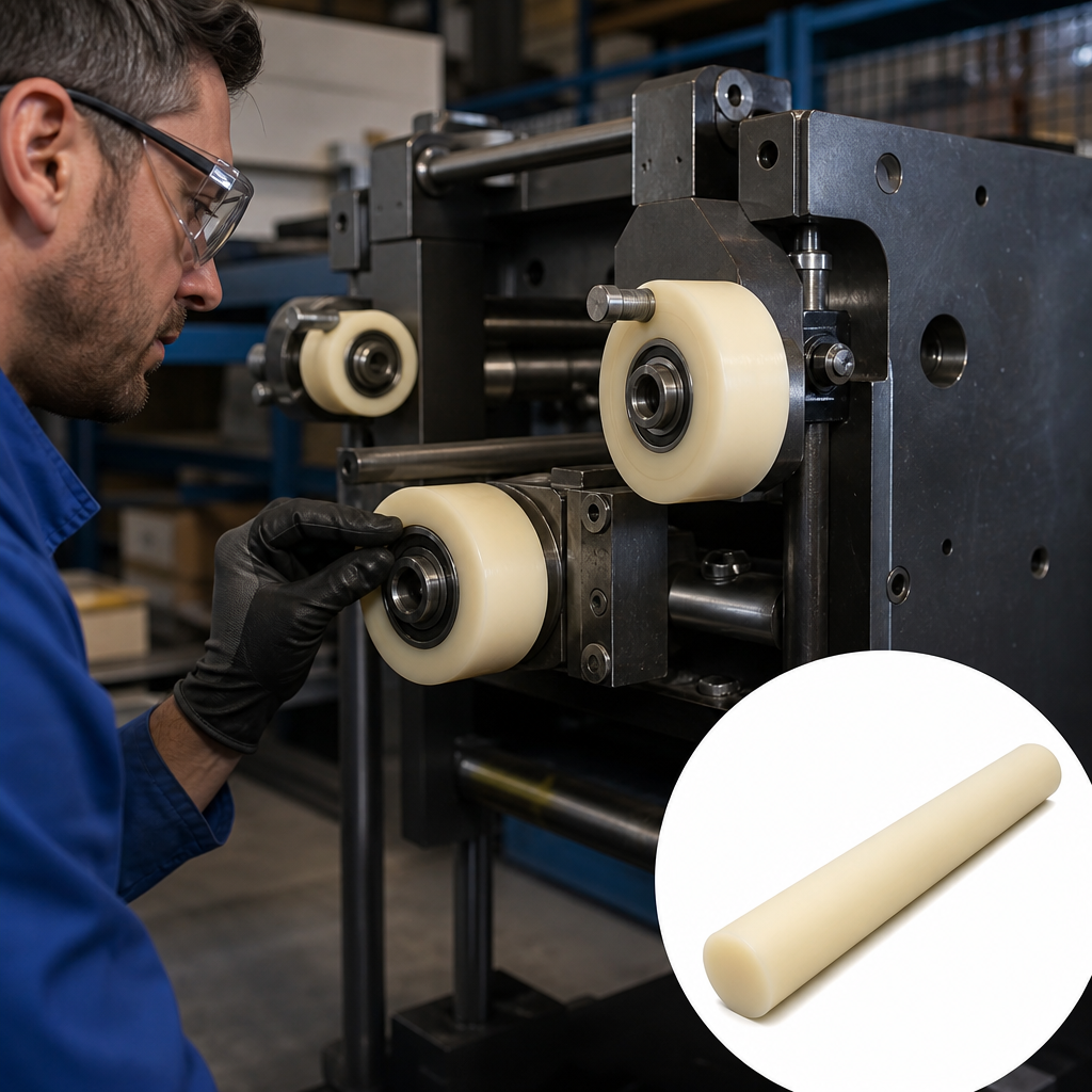Nylon 66 Natural (cream) / Black Rod 40mm to 60mm dia for Bearings & rollers