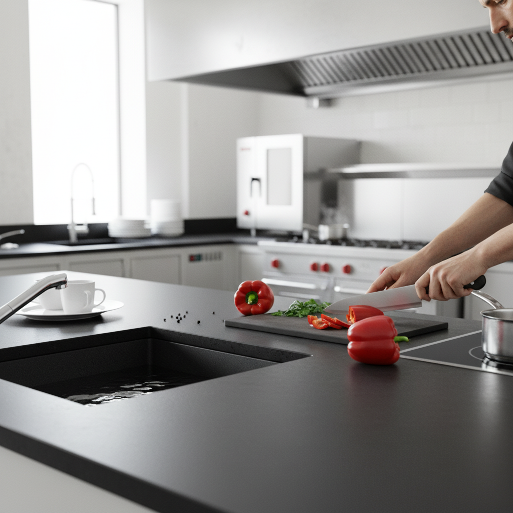 Premium Solid Surface Material in Deep Nocturne - Durable, Hygienic, and Versatile for Residential and Commercial Applications