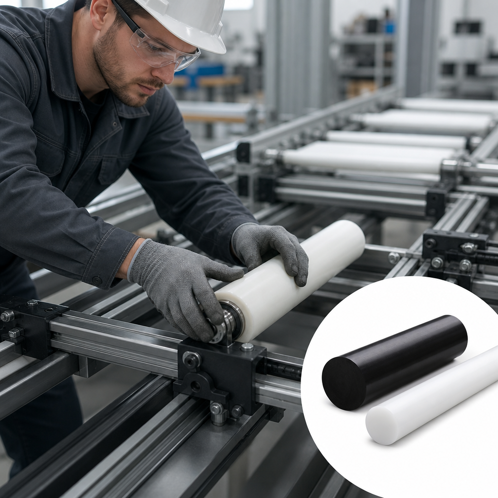High Density Polyethylene Natural (milky-white) / Black Rod 100mm to 180mm dia for Containers & gears