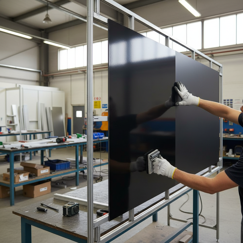 High-Performance Jet Black Aluminium Composite Panel Sheet - 0.3mm Thick, UV Resistant and Ideal for Signage and Interior Design