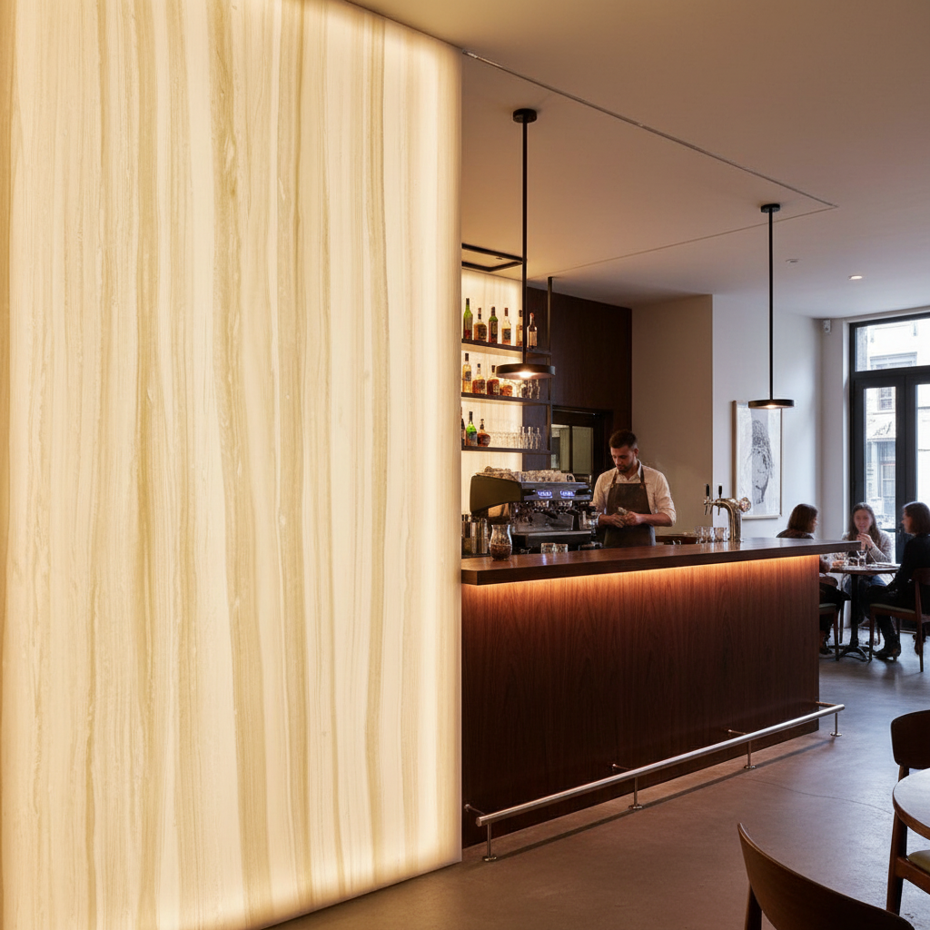 Premium Faux Translucent Stone Sheet in White and Beige for Elegant Interior Design