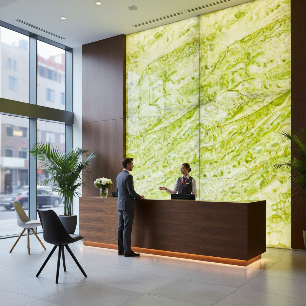 Premium Faux Translucent Stone Sheet in White and Green for Interior Design, Lightweight and Versatile Material for Modern Applications