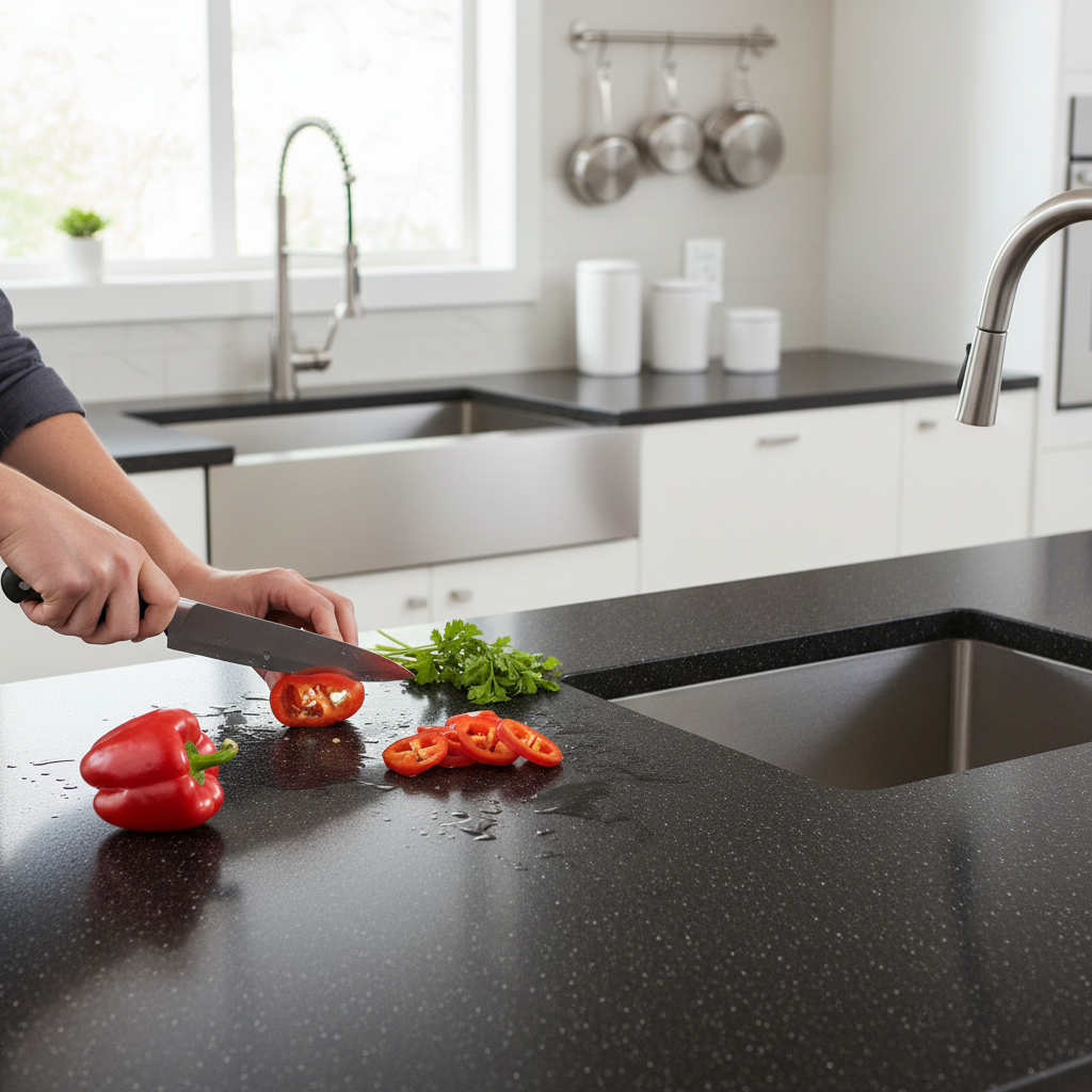 Premium Solid Surface Material in Deep Caviar - Durable, Hygienic, and Versatile for Residential and Commercial Use